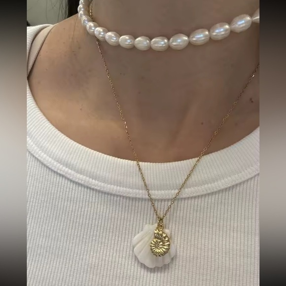 Sun Gold White Shell 18K Gold Stainless Steel Waterproof Necklace - Picture 4 of 8